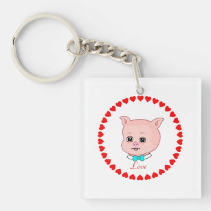 Cute Pig and Hearts Key Ring