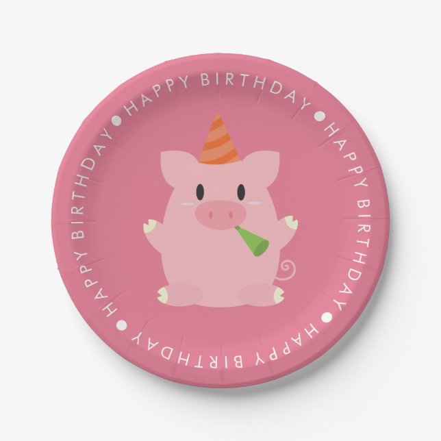 Cute Pig Birthday Party Paper Plate (Front)