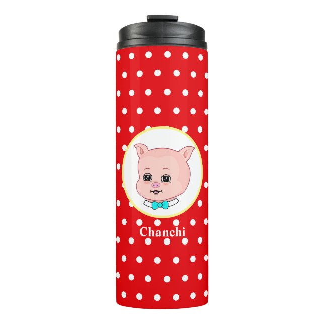 Cute Pig Cartoon Thermal Tumbler (Front)