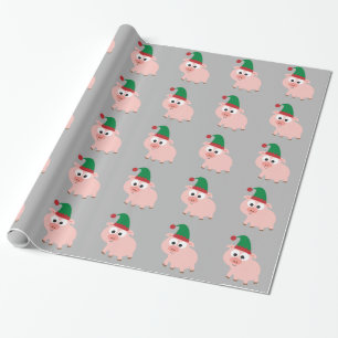 Cute Pig Christmas Elf Wrapping Paper