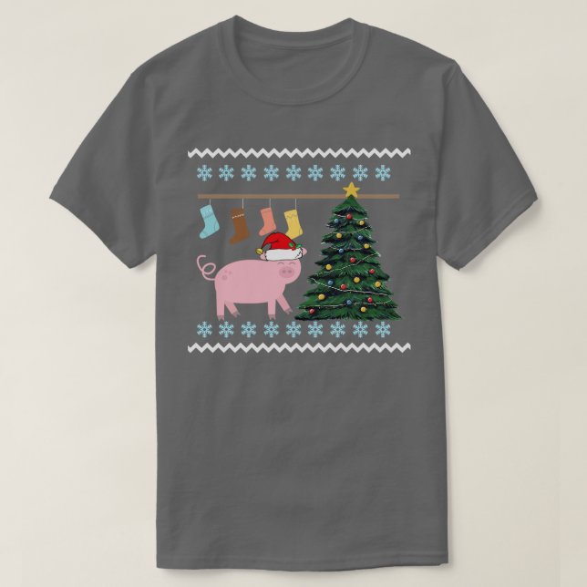 Cute Pig Christmas T-Shirt (Design Front)