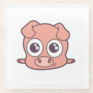 Cute pig clipart glass coaster