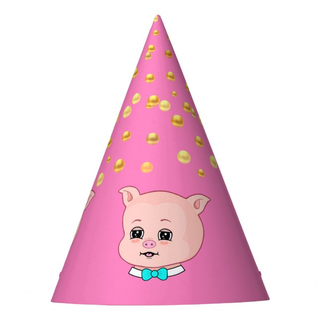 Cute Pig & Confetti Party Hat (Front)