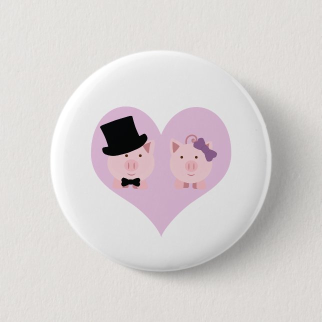 Cute Pig Couple 6 Cm Round Badge (Front)
