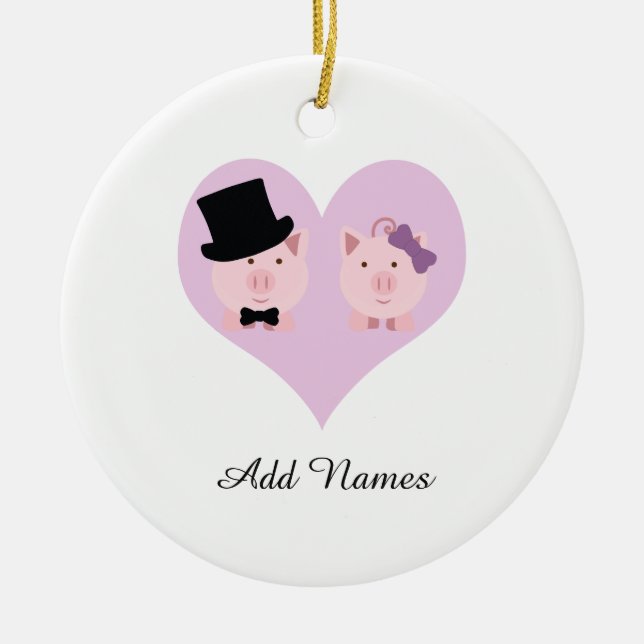 Cute Pig Couple Ceramic Tree Decoration (Front)