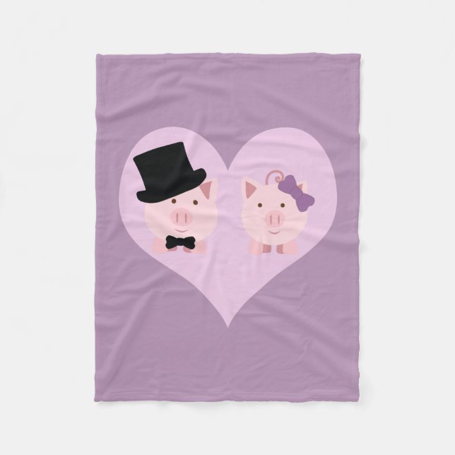 Cute Pig Couple Fleece Blanket (Front)