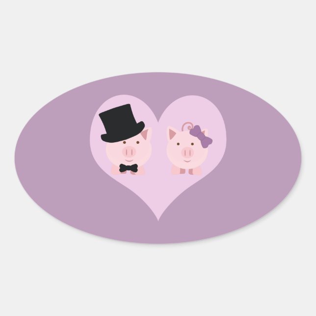 Cute Pig Couple Oval Sticker (Front)
