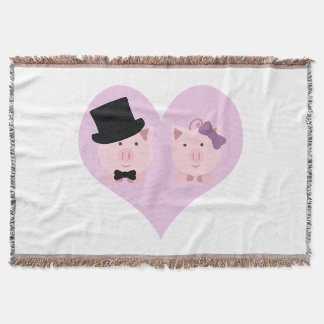 Cute Pig Couple Throw Blanket (Front)