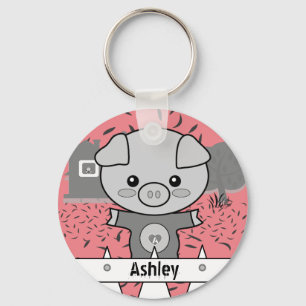 Cute Pig Custom Name & Initial Key Ring