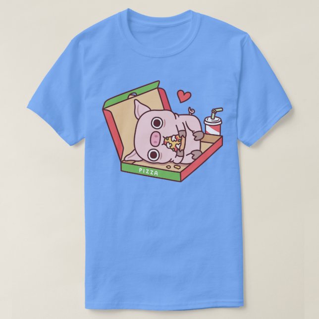 Cute Pig Eating Pizza In Pizza Box Funny T-Shirt (Design Front)