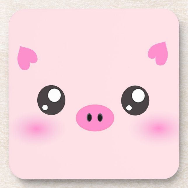 Cute Pig Face - kawaii minimalism Coaster (Front)