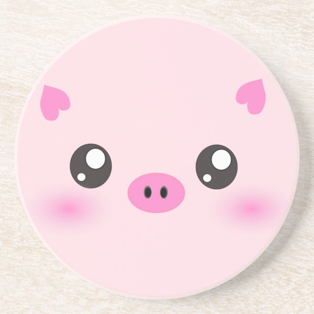 Cute Pig Face - kawaii minimalism Coaster (Front)