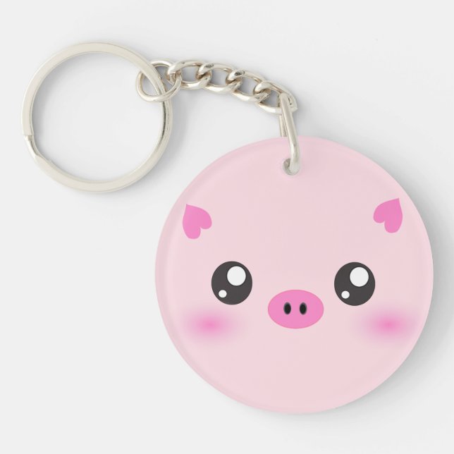 Cute Pig Face - kawaii minimalism Key Ring (Front)