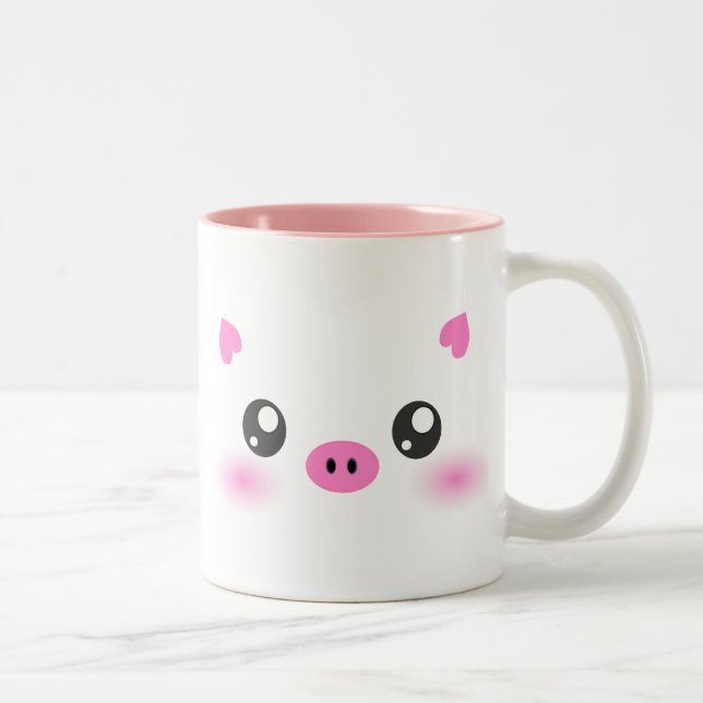 Cute Pig Face - kawaii minimalism Two-Tone Coffee Mug (Right)
