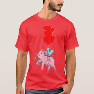 Cute Pig Fairy3rd BirthdayKids Balloon Party T-Shirt