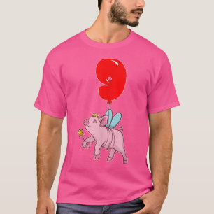 Cute Pig Fairy9th BirthdayKids Balloon Party T-Shirt