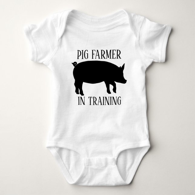 cute pig farmer in training baby bodysuit (Front)