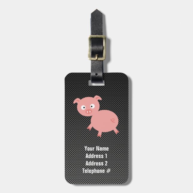 Cute Pig; Faux Carbon Fibre Luggage Tag (Front Vertical)