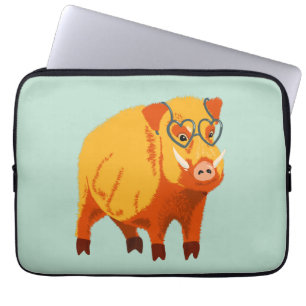 Cute Pig - Geek Boar With Glasses Laptop Sleeve