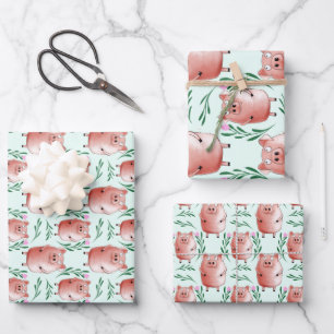 Cute Pig Gift Tags Farm Animal Birthday & Holiday Wrapping Paper Sheet