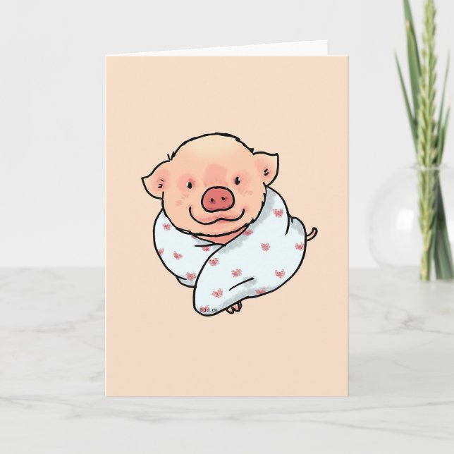 cute pig in a blanket card (Front)