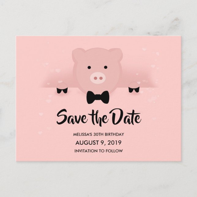 Cute Pig in a Bow Tie Party Postcard (Front)