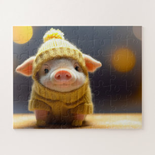 cute pig in a knitted suit in winter jigsaw puzzle
