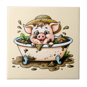 Cute pig in a mud bath bathroom  tile