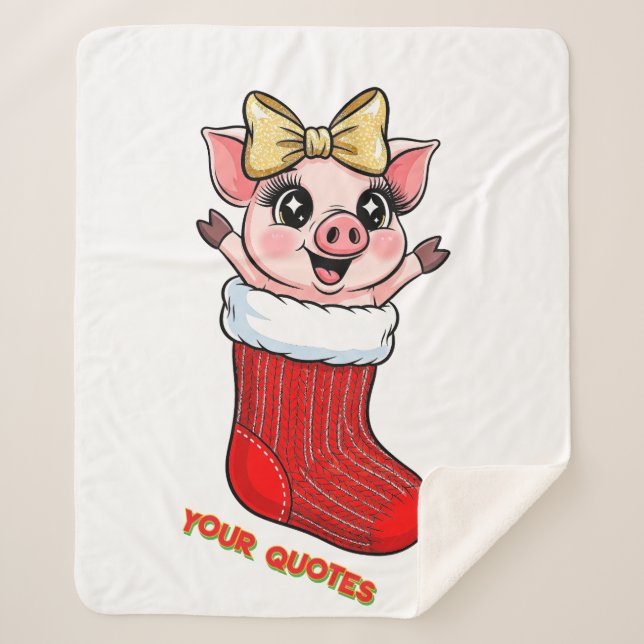 Cute Pig in Christmas Stocking Sherpa Blanket (Front)