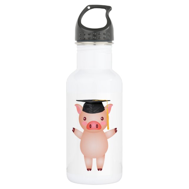 Cute Pig in Graduation Cap 532 Ml Water Bottle (Front)