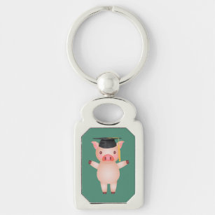 Cute Pig in Graduation Cap Key Ring