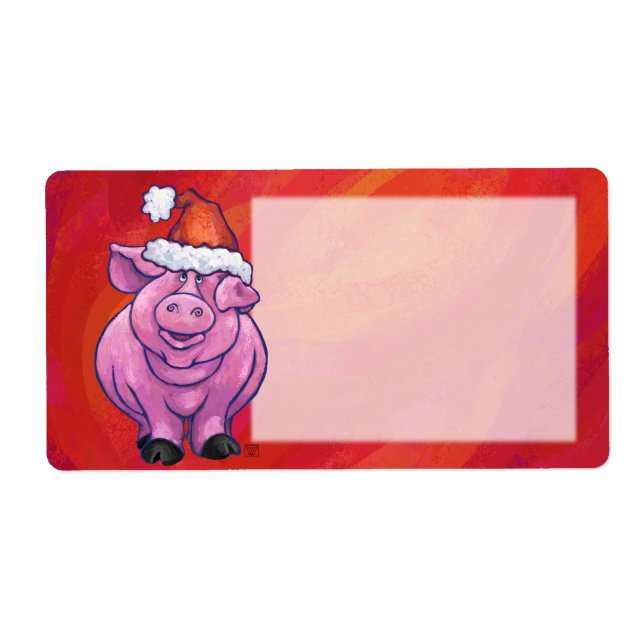 Cute Pig in Santa Hat on Red (Front)