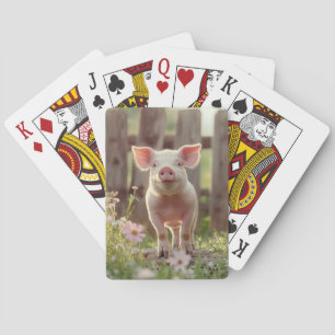 Cute Pig in the Flower Garden Playing Cards