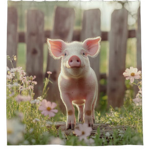 Cute Pig in the Flower Garden Shower Curtain
