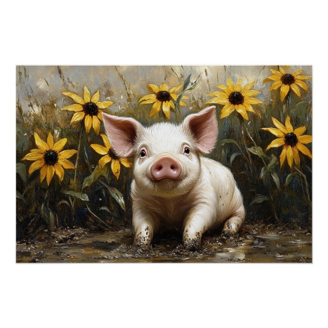 Cute Pig in the Mud Poster (Front)
