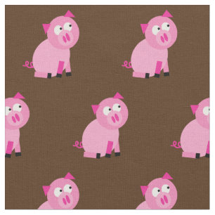 Cute Pig Kid Baby Nursery Farm Piggy Brown Fabric