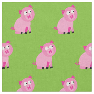 Cute Pig Kid Baby Nursery Farm Piggy Green Fabric