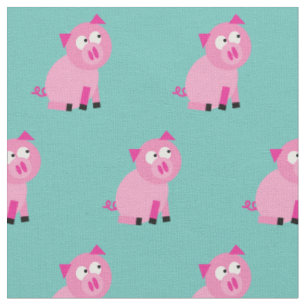 Cute Pig Kid Baby Nursery Farm Piggy Teal Fabric