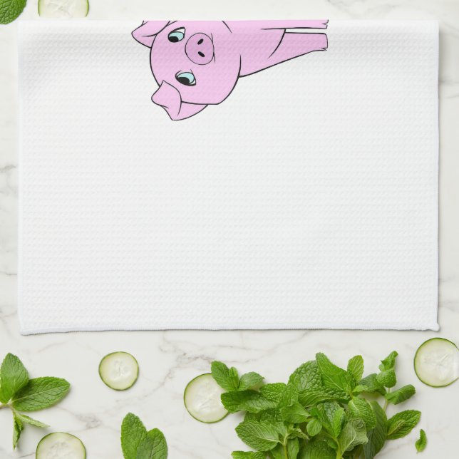 Cute Pig, Little Pig, Piggy, Pink Pig, Farm Animal Tea Towel (Folded)