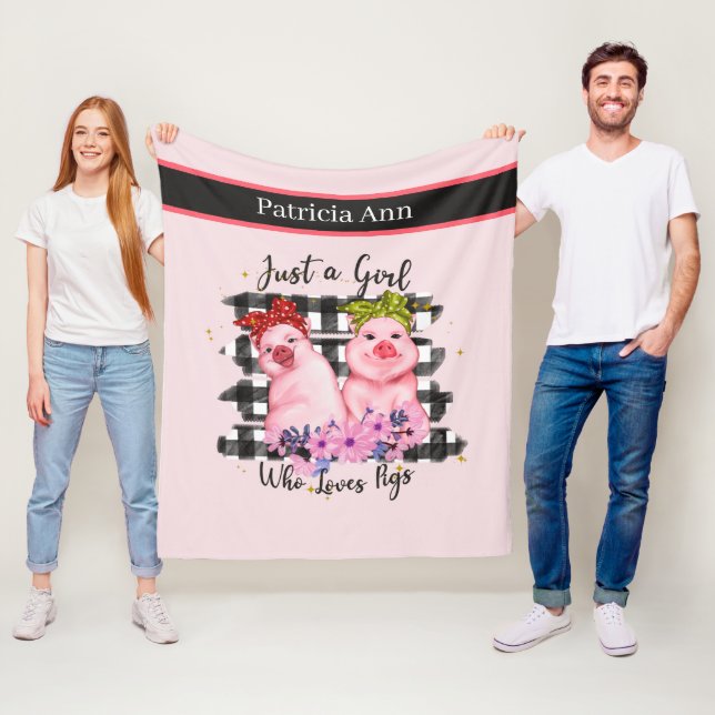 cute pig lovers add name fleece blanket (In Situ)