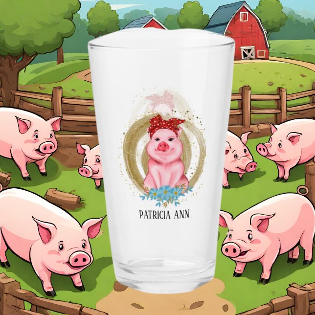 cute pig lovers add name Glass (Creator Uploaded)