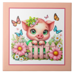 Cute pig lovers Country  Tile
