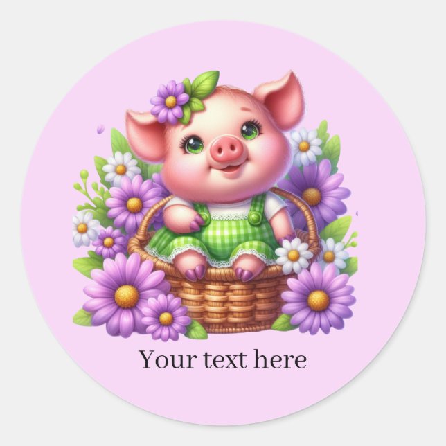 Cute pig lovers customisable  classic round sticker (Front)