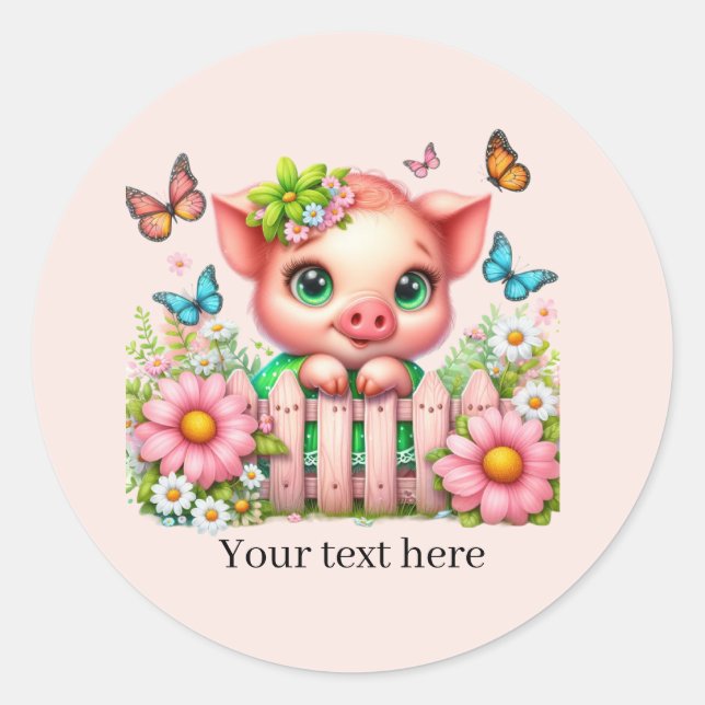 Cute pig lovers customisable  classic round sticker (Front)