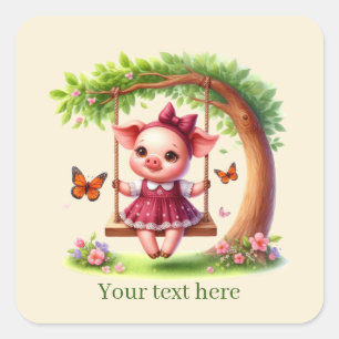 Cute pig lovers customisable square sticker