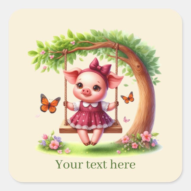 Cute pig lovers customisable  square sticker (Front)