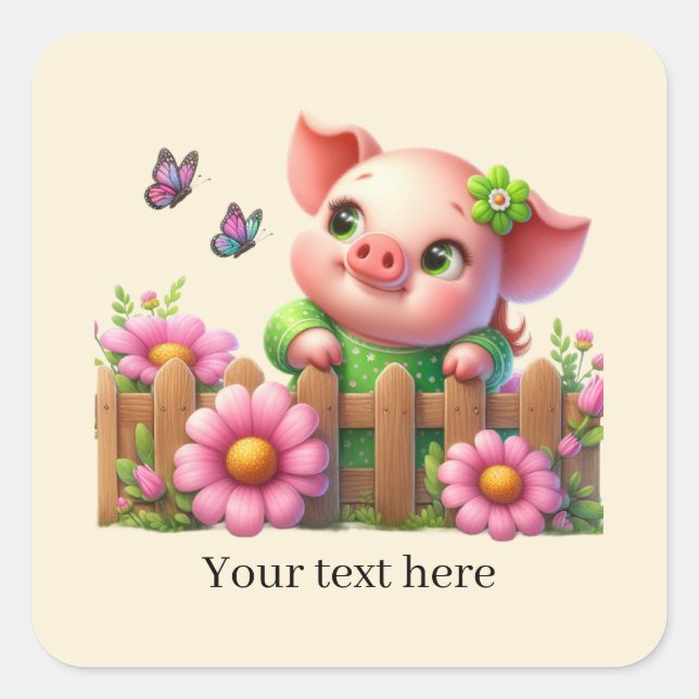 Cute pig lovers customisable  square sticker (Front)