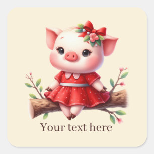 Cute pig lovers customisable Square Sticker