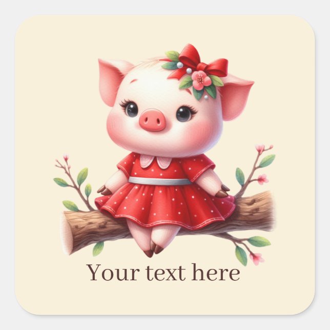 Cute pig lovers customisable Square Sticker (Front)