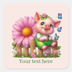 Cute pig lovers customizable square sticker